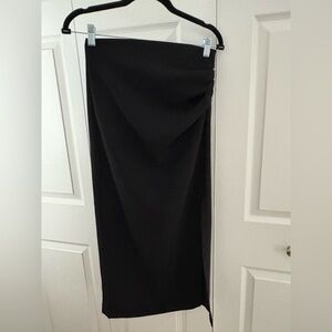zara womens pencil straight long black skirt w/ side slit ruched size small